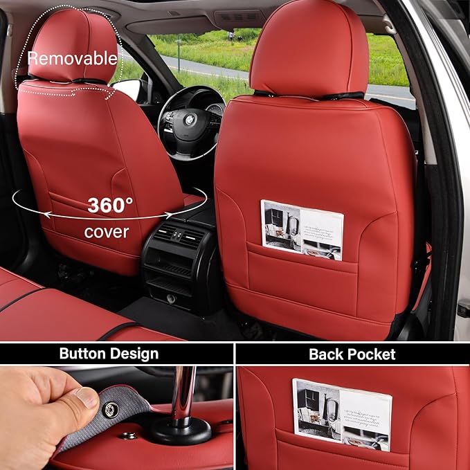 Coverado Car Seat Covers Full Set, Seat Covers for Cars, Red Car Seat Covers Front Seats and Back Car Seat Protector Waterproof, Leather Car Seat Cushion Universal Fit for Most Cars Blue