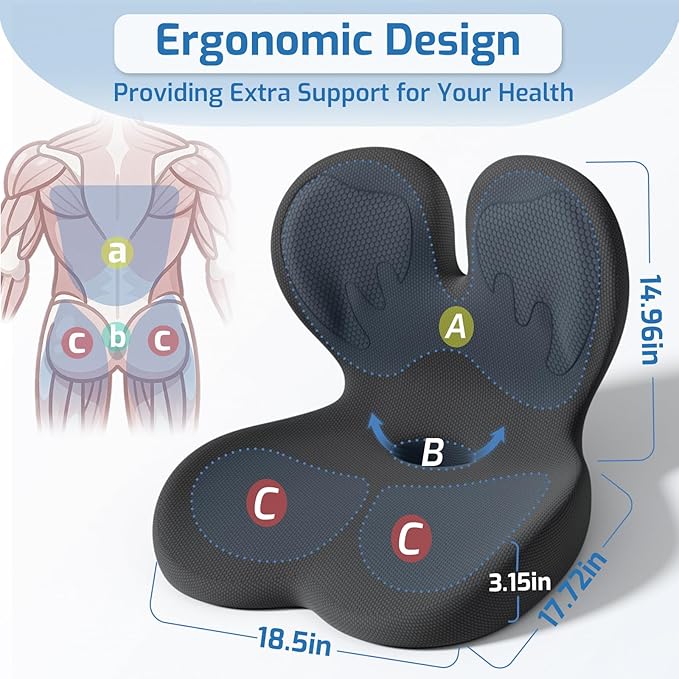 Ergonomic Seat Cushion,Office Chair Cushion with Lumbar Support Pillow,Memory Foam Car Seat Cushions,Designed for Sciatica, Tailbone,Back Pain,Back Cushion for Office,Car,Home Desk Chair