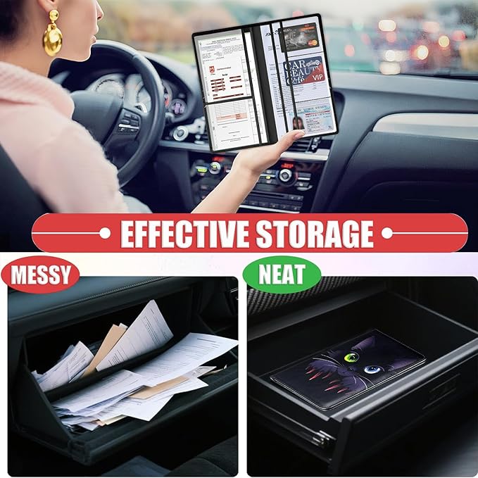 Car Registration Holder, Waterproof PU Leather Vehicle Card Document Glove Box Organizer, Women Interior Auto Accessories Case for Cards, Driver License Car Insurance Holder, Black Cat Pattern