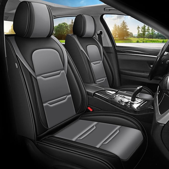 YORKNEIC Seat Covers Full Set Fit for kia Optima 2002-2020 Leather Car Seat Covers for Optima Automotive Seat Cushion with Airbag Compatible (5 Seats,Black&Grey)
