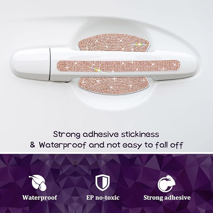 Gengki 10Pcs Car Door Handle Bling Rhinestones Stickers Universal Auto Door Handle Scratch Cover Guard Protective Film Pad (Champagne)