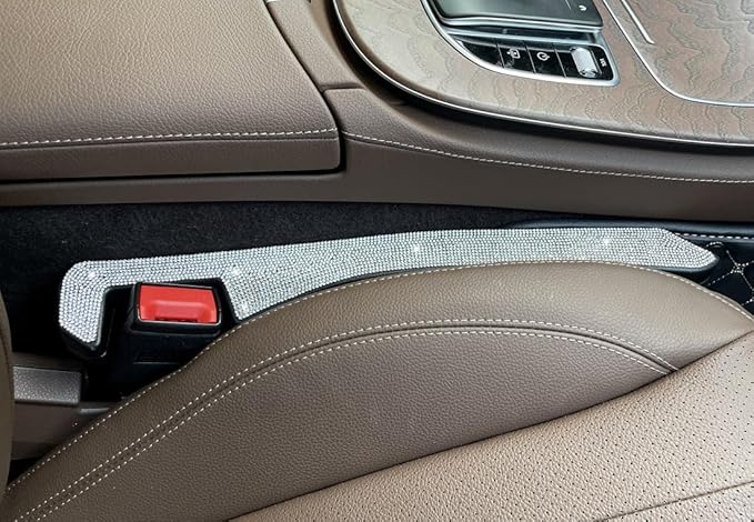 cwboine 2 Pack Sparkly Diamond Car Seat Gap Filler Universal Gap Filler for Car SUV and Truck Fit Between Seats and Console Stop Things from Dropping (White)
