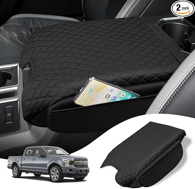 Custom Fit for Center Console Cover 2015-2020 Ford F150, 2017-2022 F250 F350 F450, 2018-2024 Ford Expedition PU Leather Armrest Cover Protector (Bucket Seat Only)