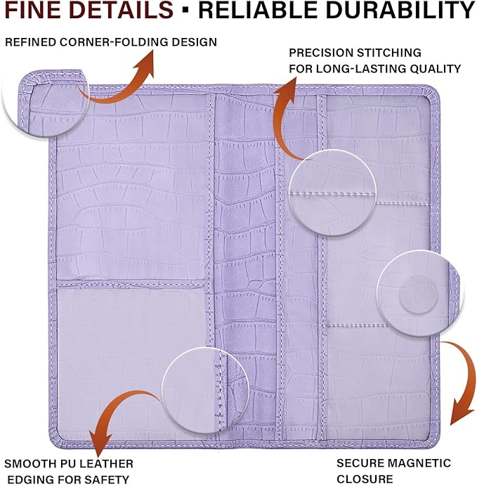 Car Registration and Insurance Holder, Purple Vehicle Glove Box Car Organizer with Magnetic Closure for Documents, Cards, License Car Organization, 1 Pack