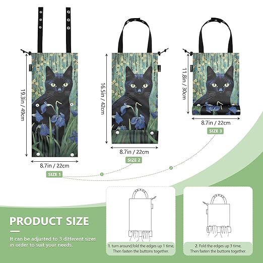 ALAZA Hanging Car Trash Bags Garbage Bag Trash Can for Back Seat Small Black Cat Iris Washable Storage Bag Retractable 2 Pack