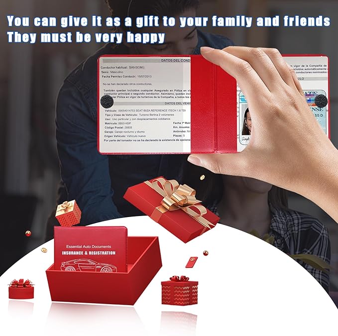 Ziciner Car Registration Insurance Holder, 2Pack Essential Auto Card Document Glove Box Organizer with Touch Fastener, Vehicle Interior Accessories Perfect for Most Car, Truck, SUV (Red/Back Flag)
