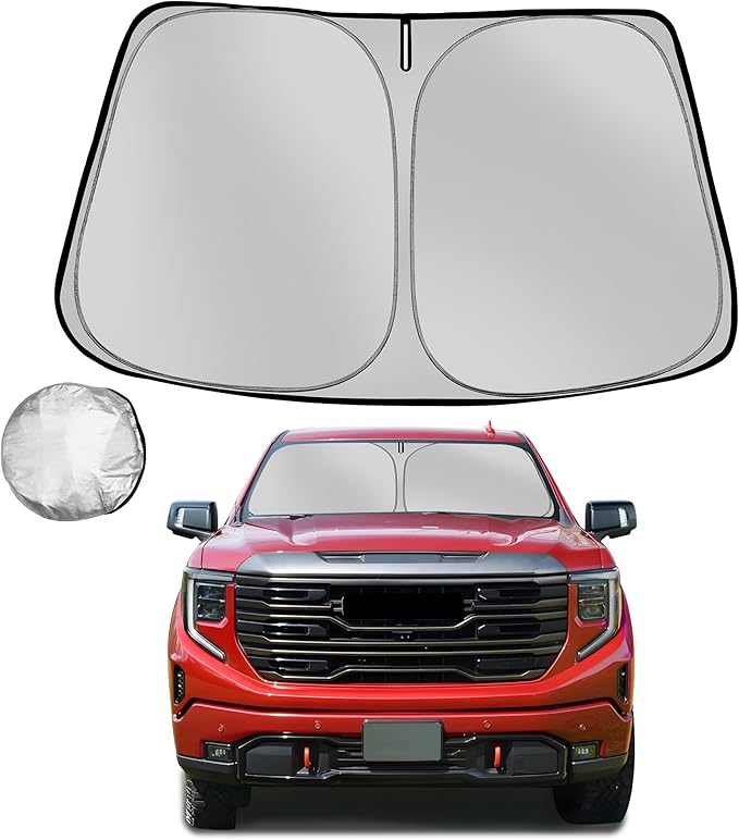 Fonowka Windshield Sun Shade for 2019-2025 GMC Sierra 1500 2500 3500 Foldable Sun Sunshade for Car Front Window Blocks UV Rays and Heat Automotive Interior Protector Custom Fit Accessories