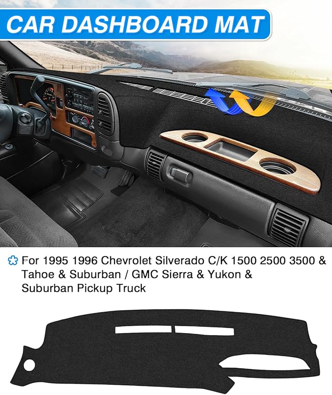 CARTIST Dash Cover Fit for 1995 1996 Chevy Chevrolet Silverado C/K 1500 2500 3500&Tahoe&Suburban/GMC Sierra&Yukon Pickup Truck Dashboard Cover Mat Non-Slip Carpet Sunshield Glare UV Rays Protector