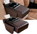 AHFBF Multifunctional Pu Leather Car Armrest Box Mat, Armrest Box Pad for Car, Leather Car Armrest Box Pad with Cup Holders, Car Armrest Box Mat, 5-in-1 Car Center Console Cover (Coffee)