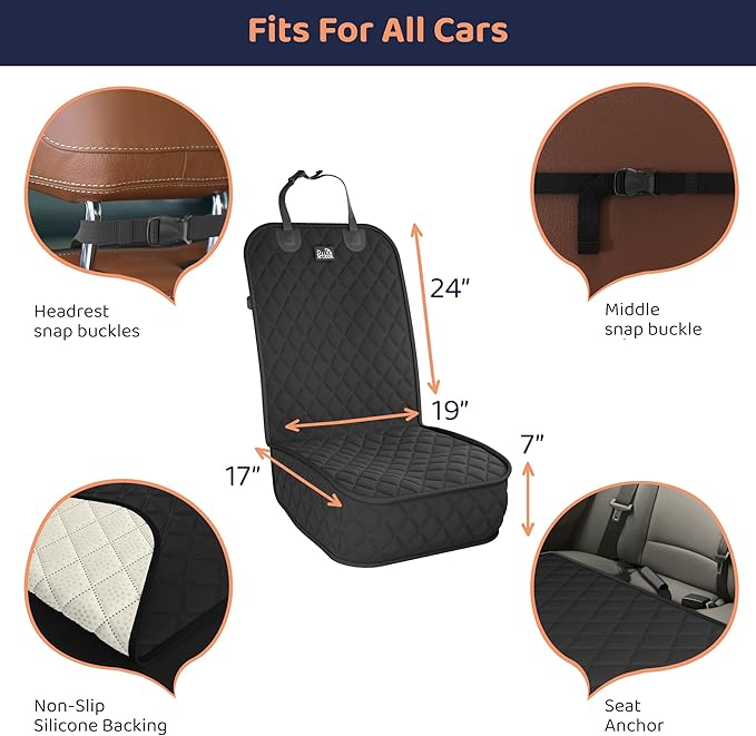 Petloox Front Seat Dog Cover for Car, Truck & SUV - Waterproof, Non-Slip Pet Car Seat Cover for Dogs - Durable, Easy to Install & Clean, Front Passenger Seat Protector for Pets & Vehicles