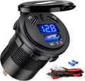 BATIGE 2 Pack 3 Ports Car Charger Socket Dual 45W PD Type C & 18W QC 3.0 with Voltmeter and Button Switch, USB Charger Socket for 12V/24V Car Boat Marine ATV Bus Truck RV Motorcycle