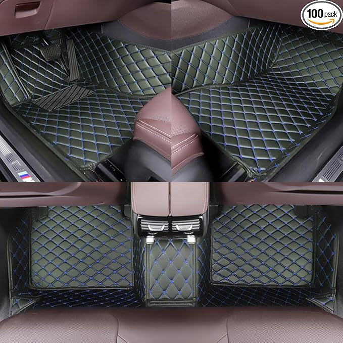 Customize All-Weather Protection Waterproof Leather Floor Mats for Cars, SUVs, and Trucks According to Automotive Model (Black Blue)