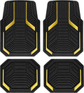 PIC AUTO Heavy Duty Rubber Floor Mats, Yellow Aluminum Film Car Mats Set, Front and Rear Car Mats with Anti-Slip Backing, All Weather Protection, Trim-to-Fit for Automotive SUV, Sedan, Van