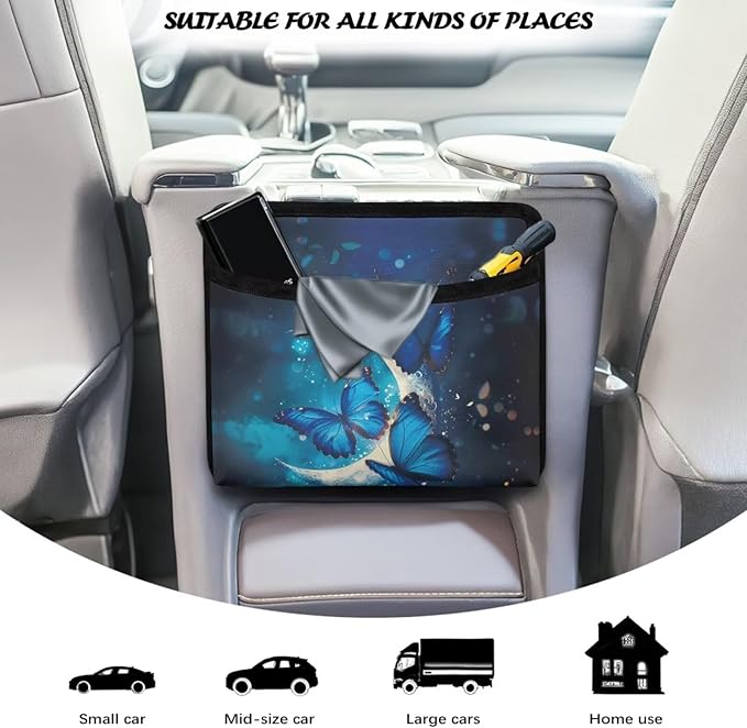 Blue Butterfly Car Organizer Storage Between Seats Front Back Seat Storage Pocket for Car Universal Auto Console Door Window Storage Bag Interior Organizer Holder for Phone Sunglasses
