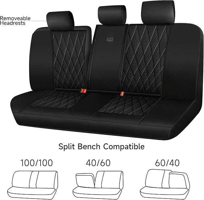 CAR PASS Thick Foam 3D Air Mesh Leather Rear Bench Car Seat Covers, Breathable Deluxe Anti Slip Automotive Back Seat Cover Universal Fit for 95% Sedans SUVs Vans Trucks, Solid Black