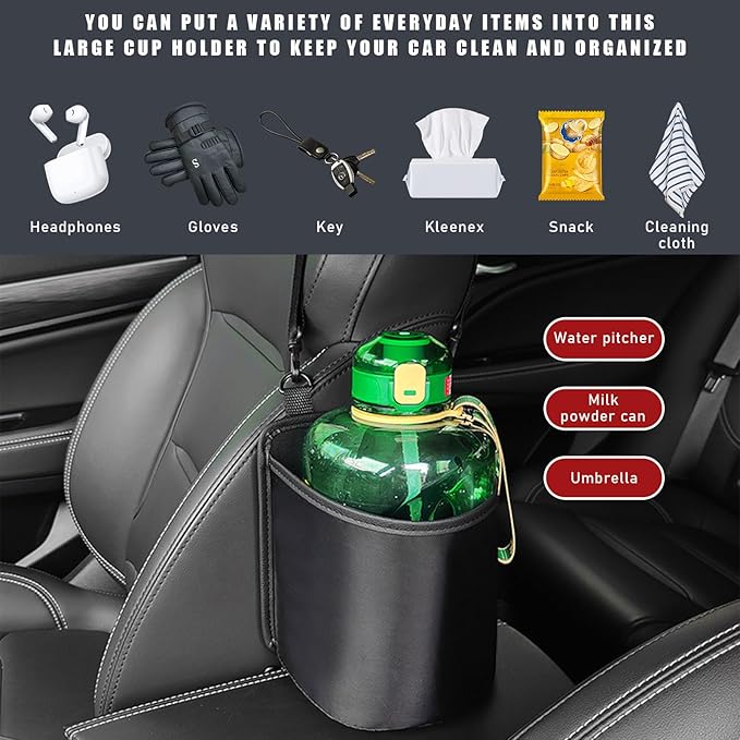 Car Seat Side Large Cup Holder, Waterproof Cup Holder Expander Adapter Bag, Multifunctional Hanging Storage Organizer for Drink Water Bottle, Essential Road Trip Car Accessories