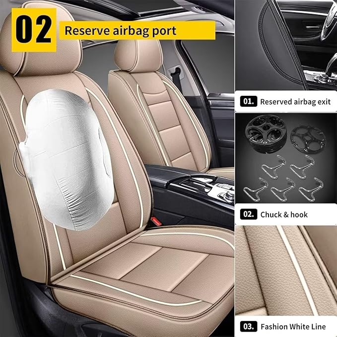 YORKNEIC Fit for kia Sportage Seat Covers 5 Seats 2009-2024 2025 - Leather Car Seat Covers Full Set (2 Row 5 Seats, Beige)