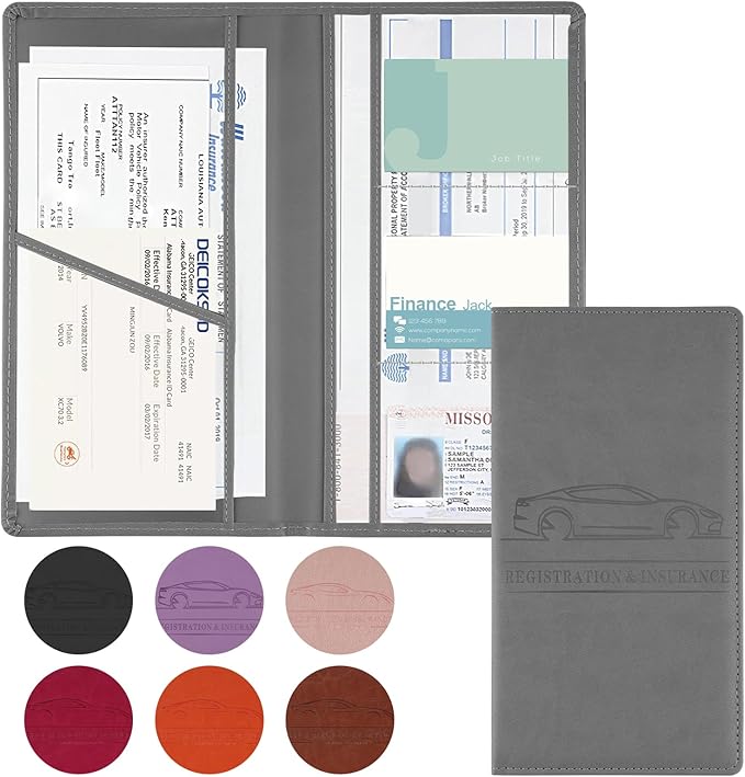 JUSTTOP 1Pack Car Registration and Insurance Holder,Car Document Holder for Cards License with Magnetic Shut,Vehicle Glove Box Car Organizer for Documents, Cards, License(Gray)
