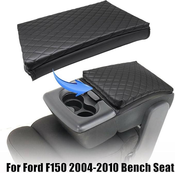 GXARTS Leather Center Console Armrest Cover Cushion Pad Black Compatible with Ford F150 2004 2005 2006 2007 2008