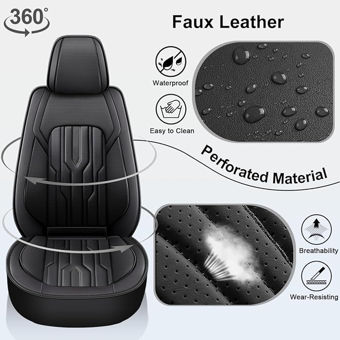 YORKENIC Fit for Volvo V70 Seat Covers Front Set 1998-2010: Breathable Leather Car Seat Covers Compatible Airbag (2 Front Set, Black)