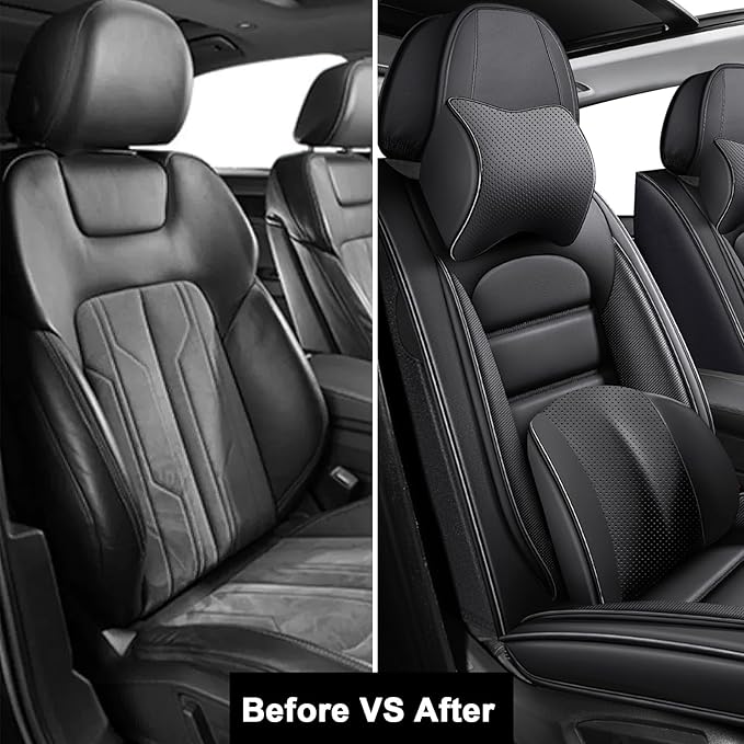 AREKA 2 Car Seat Covers for Honda Accord 2003-2026 Breathable Leather,Waterproof Car Seat Protectors with Comfort Headrest Pillows,Automotive Vehicle Cushion with Storage Pockets (Luxury,Black)