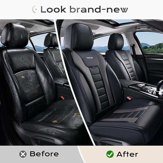 Coverado Car Seat Covers, Front Covers for Cars, Car Seat Cover Front Seats, Automotive Seat Cover, Waterproof, Leather Car Seat Cushion, Universal Interior Covers Seat Protectors for Most Cars