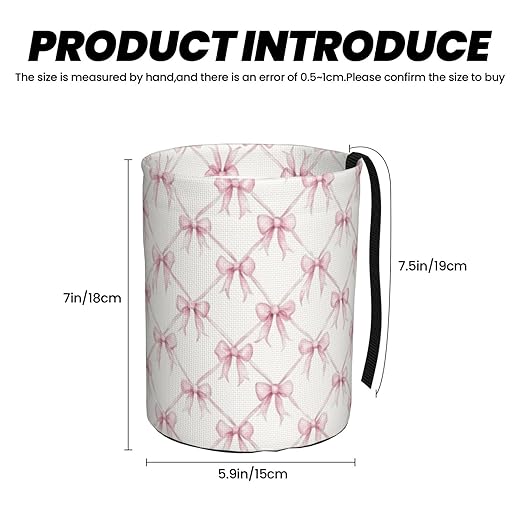 Pink Ribbon Bow Car Trash Can Leak-Proof Waterproof Hanging Trash Bin Collapsible Garbage Can for Car Accessories Travelling Camping