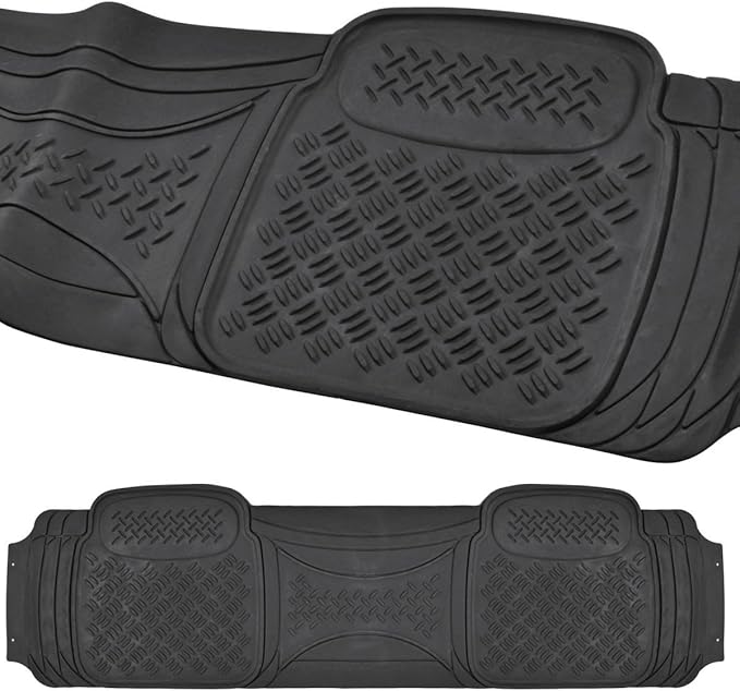 BDK Heavy Duty VAN SUV Rubber Floor Mats - 4 Pieces 3 Rows Full Set - All Weather Trimmable Mat (Black) - MT-713-711-BK