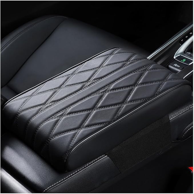 Mandark Car Center Console Cover, Soft Leather Memory Foam Automotive Armrest Seat Box Cushion Pad, Waterproof Comforable Vehicle Arm Rest Mat Accessories, Universal for RV, SUV, Truck (Black)