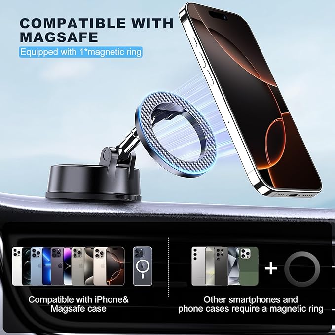 MOKPR Car Phone Holder for Magsafe, Magnetic Car Phone Mount Foldable Hands-Free Suction Cup Phone Holders for Your Car for iPhone 16 Pro/Pro Max 15 14 13 12