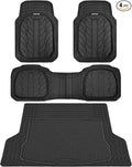 CAR PASS Deep Dish Floor Mats for Cars, Heavy Duty Rubber Floor Mats with Trunk Cargo Liner, Universal Trim-to Fit Automotive Floor mats for Truck Van SUV Waterproof All Weather Car Mats Solid Black