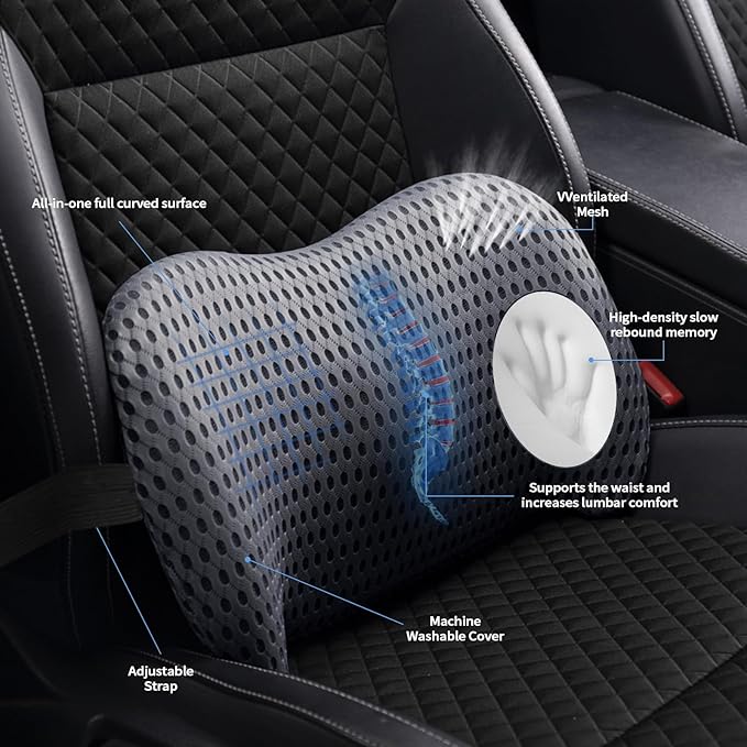 sproerden Lumbar Support Pillow with Adjustable Straps for Lower Back Pain Relief. Memory Foam Lumbar Support Pillow for Car, Bed, Office Chair, Gaming Chair, Recliner, Improves Posture (Gray)