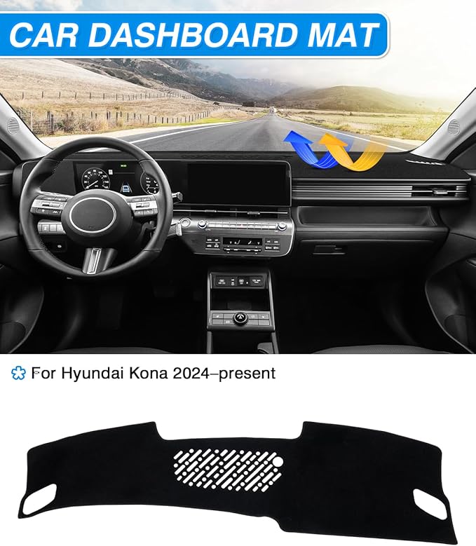 Cartist Dash Cover Compatible with Hyundai Kona 2024-2026 Dashboard Cover Mat hyundai kona 2024 accessoriesNon-Slip Carpet Sunshield Glare UV Rays Protector（New vents have been added to the left side）