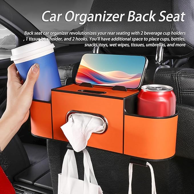 pupken Car Organizers and Storage Box, Car Organizers and Storage Box Behind Set, 4 in 1 Multifunctional Cars Organizer and Storage Back Seat for Hold Phone, Drinks, Handbag, Universal Fit (White*1)