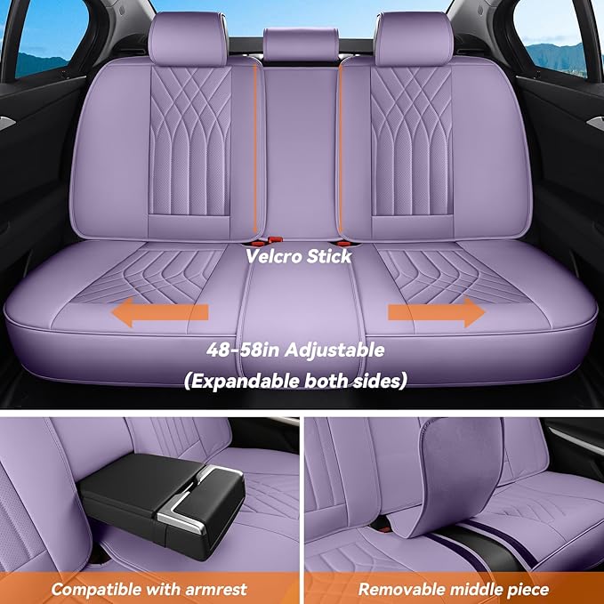 GEZHOUBA Purple Car Seat Covers Full Set, Luxury Leather Purple Seat Covers for Women, Full Coverage Waterproof Anti-Slip Car Seats Universal Fit for Most 5-Seater Cars SUVs
