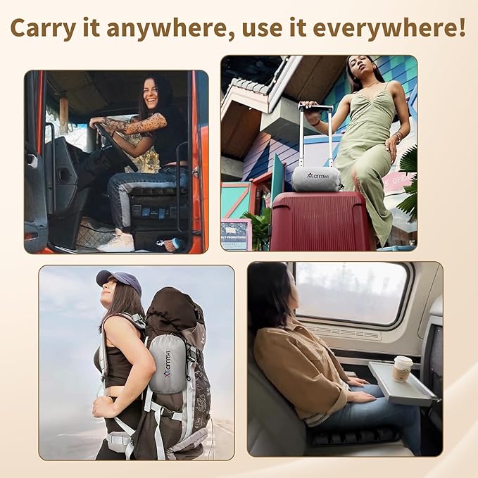 Air Inflatable Travel Seat Cushion with Built-in Pump & Carry Bag– Portable & Adjustable for Airplane, Car, Office – Coccyx, Sciatica & Tailbone Pain Relief (Gray)