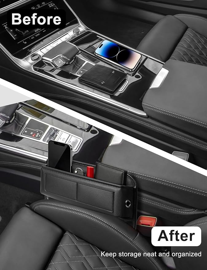Universal Fit Car Gap Filler, Premium Leather Front Seat Gap Filler Organizer Center Console Seat Side Essentials Organizer with Card Slots, Easy Access to Phone, Sunglasses, Key for Car, SUV Truck