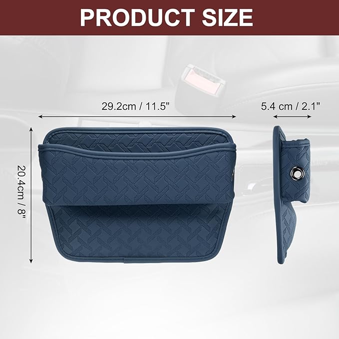 HARFINGTON Car Seat Gap Filler Organizer 11.5 x 8 x 2.1 Inch Leather Universal Car Organizer Storage Box Between Seat and Console for Phone Sunglasses Keys, Blue