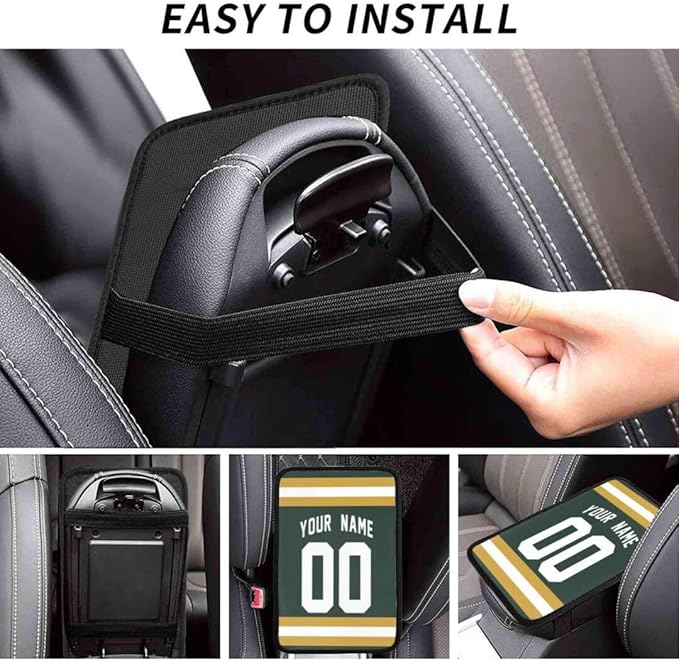 Custom Car Armrest Cover,Add Personalized Name and Number As Gifts for Loyal Football Fans,American Football Auto Center Console Pad Car handrail Box Cushion,Fit for Most Car Seat Box Cover Protector