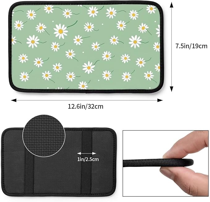 Car Center Console Cushion Pad Daisy Floral Non-Slip Armrest Cover Wildflower Cute Auto Center Console Lid Covers Anti-Scratch Arm Rest Pads