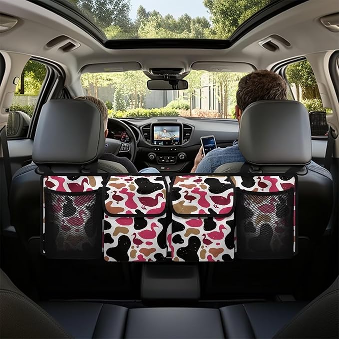 CLOHOMIN Pink Duck Camo Car Storage Organizer for Women Car Trunk Mesh Storage Bag Large Capacity Backseat Hanging Organizer for SUV Auto Sedan Truck Decor