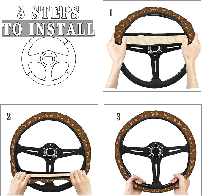 FeHuew Cute Monkeys Bananas Steering Wheel Cover for Women, Girls 15 inch Universal Auto Car Anti Slip Wrap Steering Wheel Covers Fit for Vehicles, Truck, SUV