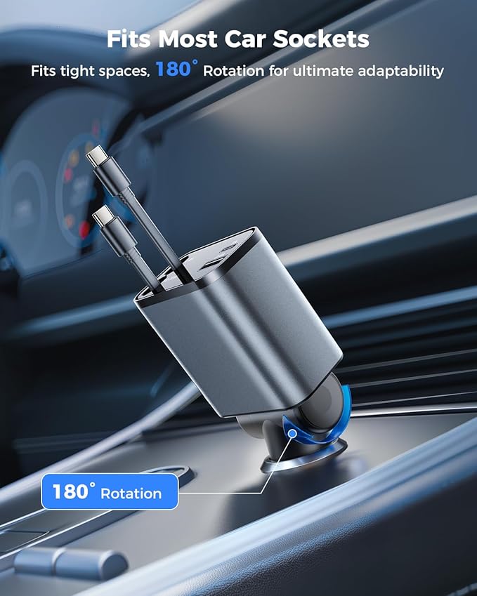 [2024 Upgraded] 4 in 1 Retractable Car Charger, SUPERONE Smaller Fast Car Phone Charger 69W with Cord, USB C and iPhone Car Charger Adapter, Compatible iPhone 17/17 Pro Max/16/15/14/13/12/11, Sumsung