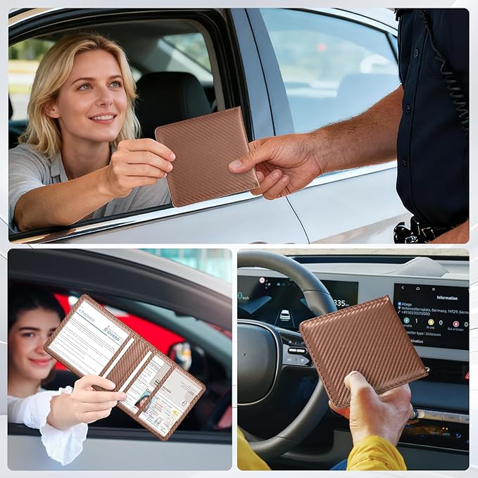 Tavonis Car Registration and Insurance Card Holder，Small Glove Box Organizer for Men and Women，Car and Truck Driver License, Documents, Card Storage Accessories，Brown