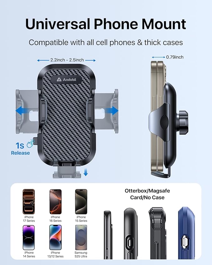 andobil Upgraded 15" Cup Holder Phone Holder, 【Solidest & Adjustable】 Military-Grade Long Gooseneck Cup Phone Holders for Your Car Truck, Car Phone Holder for iPhone 17 Pro Max 16 15 14/Samsung/Pixel