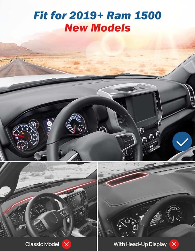 JOYTUTUS Dash Cover Compatible with 2019 2020 2021 2022 2023 2024 2025 2026 Ram 1500 New Model & Ram 2500 3500, Car Interior Dashboard Cover, Dash Mat for Car Trucks