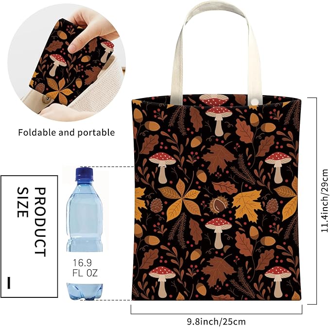 AXZOPDE Cute Car Trash Can, Hanging Canvas Car Back Seat Organizer and Storage Bag, Funny Car Trash Bag for Travelling, Outdoor Cute Boho Mushroom Leaf