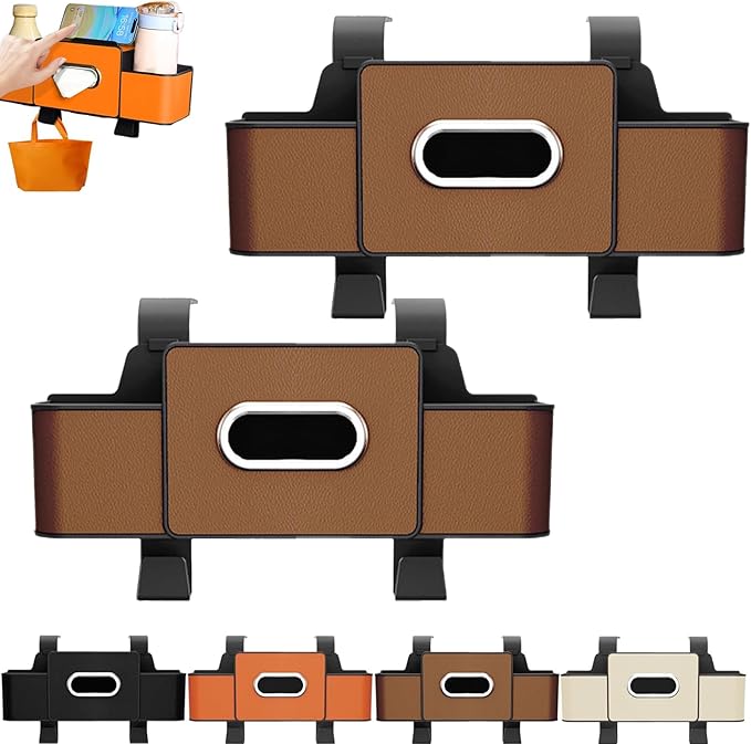 Car Organizers and Storage Box, Car Headrest Organizer Back Seat, Car Multifunctional Seat Back Waterproof Storage Bag, Car Seat Back Storage Box with 2 Cup Holders＆hooks (Brown, 2pcs)