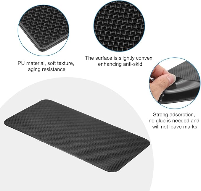 HARFINGTON 2pcs Car Dashboard Anti-Slip Mat 10.6" x 6" Universal Sticky Dash Pad Grid Pattern Washable Reusable Car Non-Slip Mats for Phone Keys Sunglasses Electronic Devices, Black