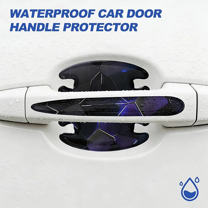 8 Pcs Car Door Handle Sticker, 3D Honeycomb Pattern Car Door Cup Protector, Universal Anti Scratches Auto Doors Handle Protective Film (Black Purple)